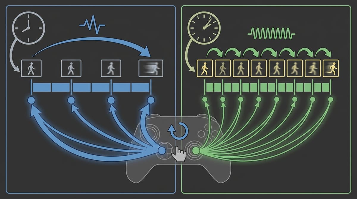 Visual comparison of frame-rate smoothness for motion input