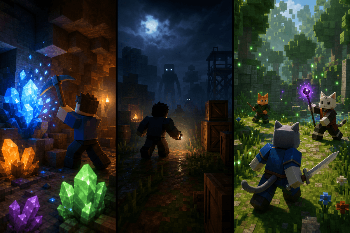 Themed visuals for Sell Ores, Mog or Die, and Warrior Cats Ultimate Edition