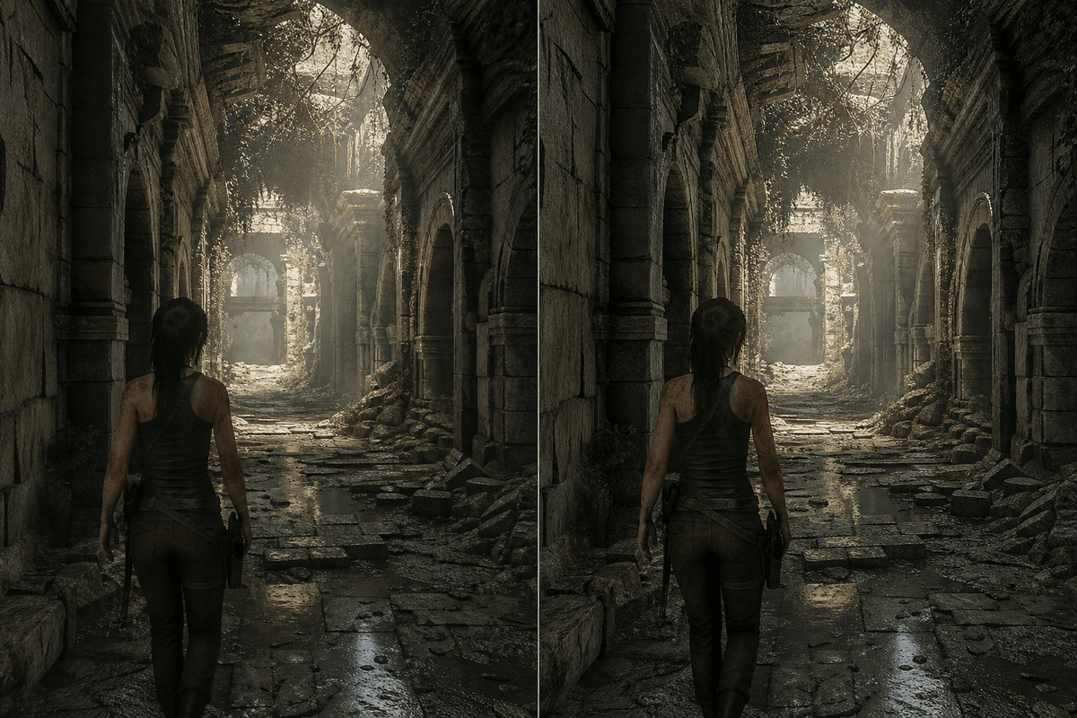 Before-and-after comparison illustrating concerns that AI image filtering can alter art-directed visuals.