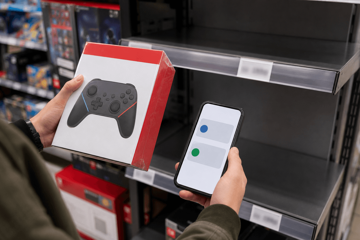 Retail comparison moment indicating consumers should verify final price before checkout.