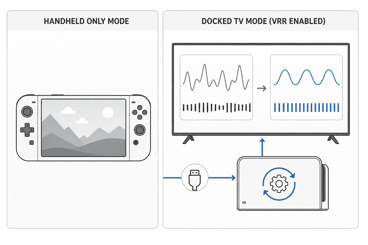 Simple visual verification flow for TV-mode VRR enabled through dock update.