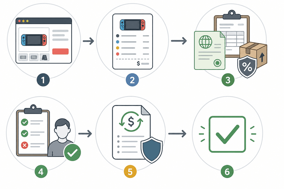 Tariff-refund claim verification flowchart.